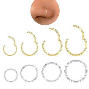 Hypoallergenic Nose Rings Hoops Set Dainty Surgical Steel Clicker Septum Jewelry